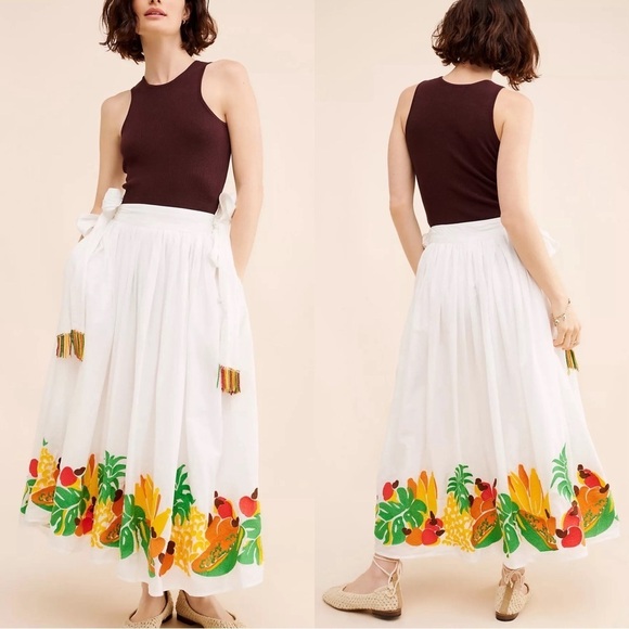FARM RIO Embroidered Fruits Bow Midi Skirt - Picture 1 of 8